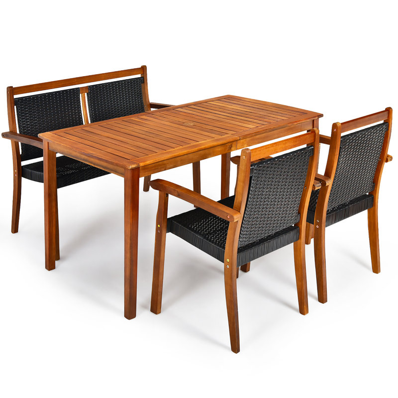 4 - Person Acacia Wood Patio Dining Set with Rectangular Table