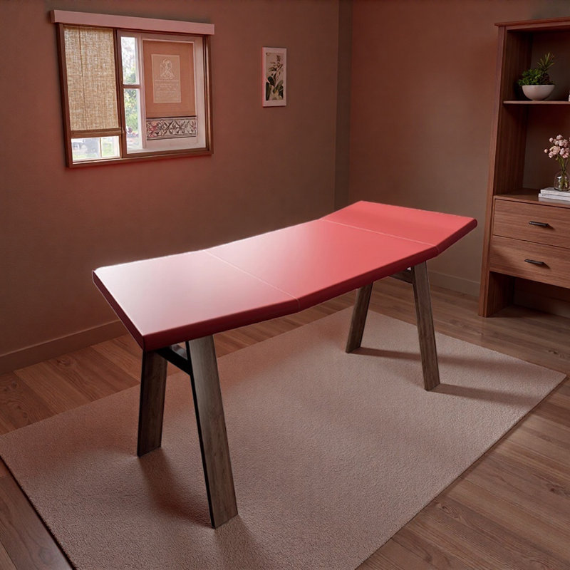 Red Saddle Leather Ash Wood Writing Desk, 29.52" H x 62.99" W x 31.49" D