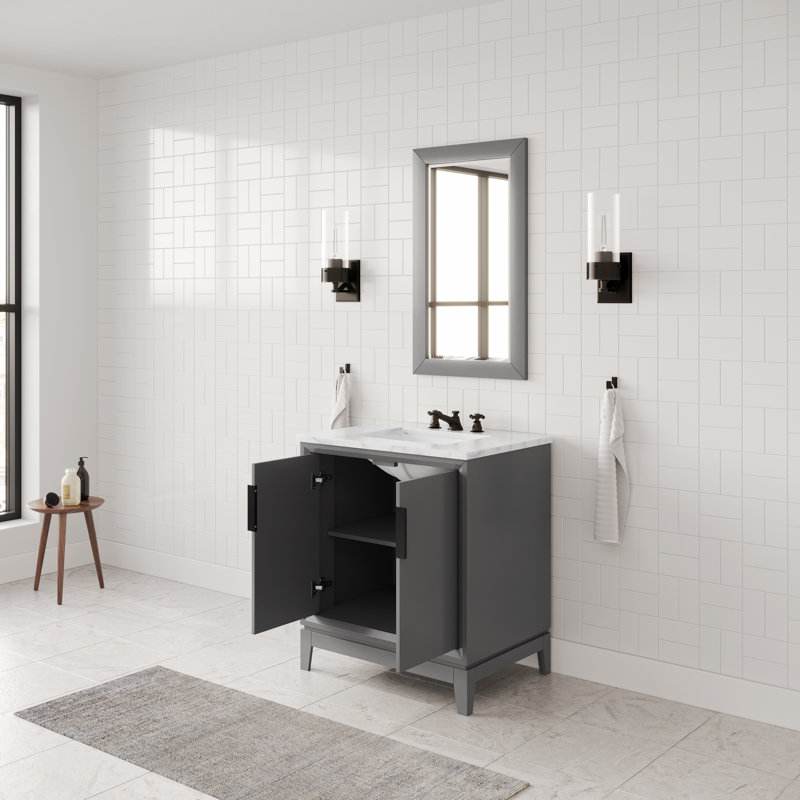 Meuble-lavabo de comptoir en marbre blanc Carrara Elizabeth 30 "avec miroir Elizabeth, Gris cachemire