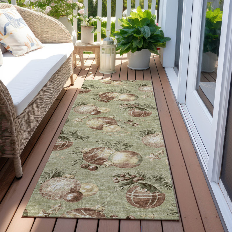 Tapis de boules de Noël intérieur / extérieur lavable à la machine Xhevrie Aloe, Tapis de couloir 2 pi 3 po x 7 pi 6 po