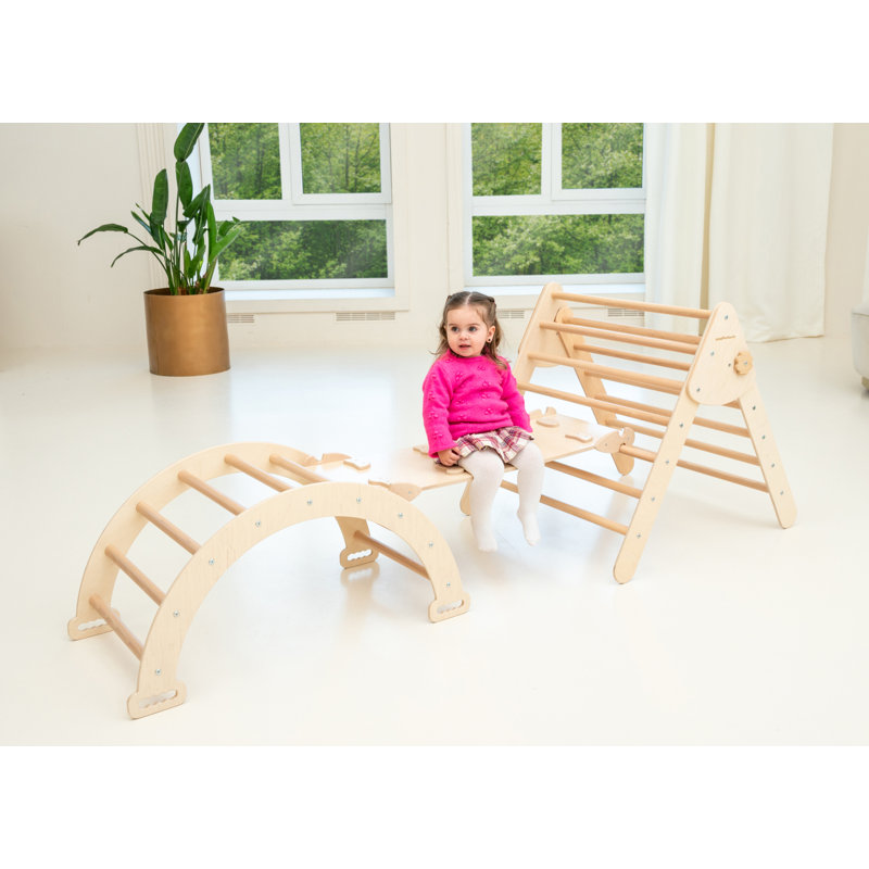 Natural Wood Montessori Climbing Set with Slide and Arch