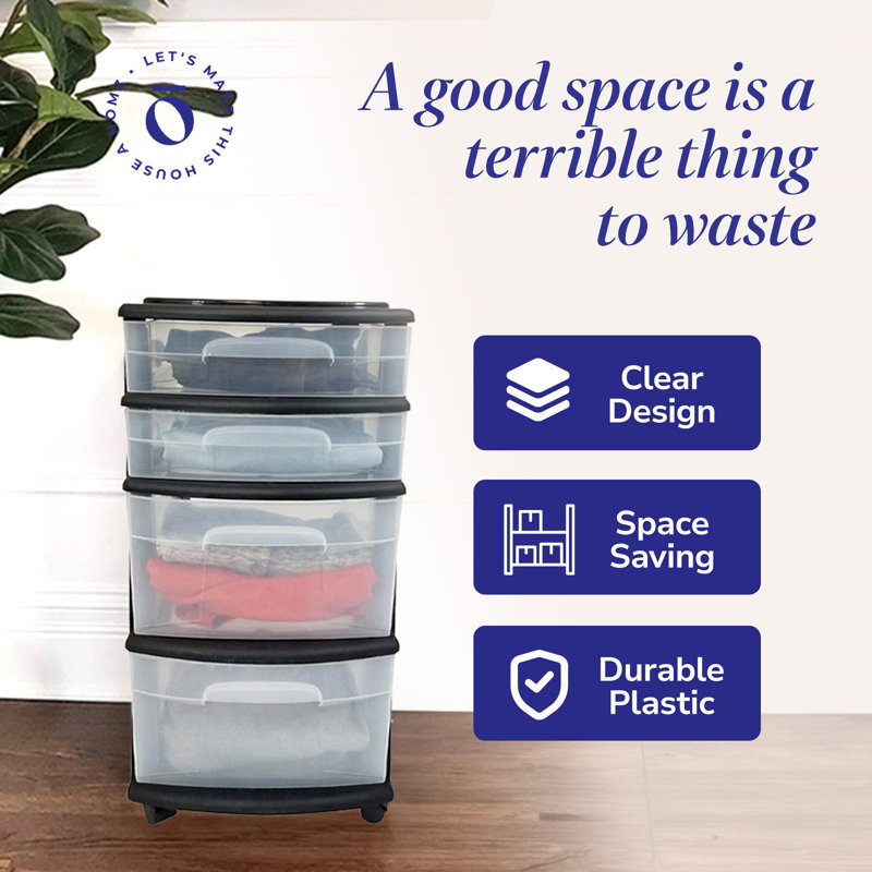 Black Plastic Medium Storage Cart with 4 Clear Drawers