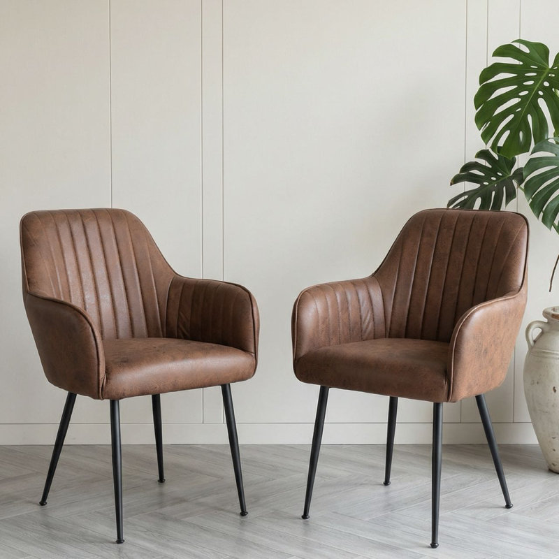 Fauteuil rembourré en velours Aisaiah, Brun Pu-Like / Noir