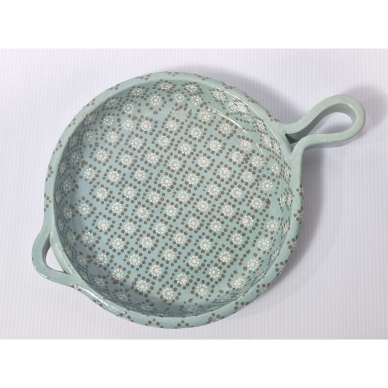 8" Aqua Patterned Clay Frying Pan