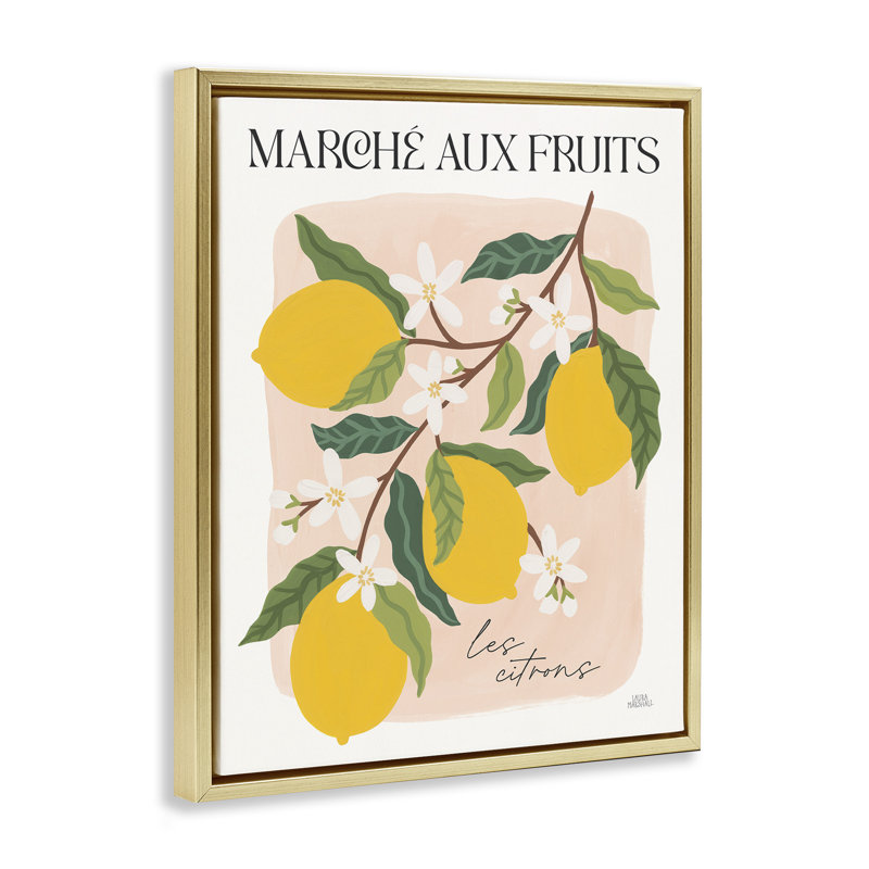 "Marche aux citrons", art mural encadré par Wild Apple, Cadre flottant métallique doré, H 21 po x l 17 po