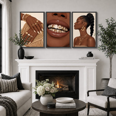 Fashion Beauty Jewelry Glam Artwork, Bedroom Pictures, Framed Canvas Giclee Print 3 Pieces Wall Art