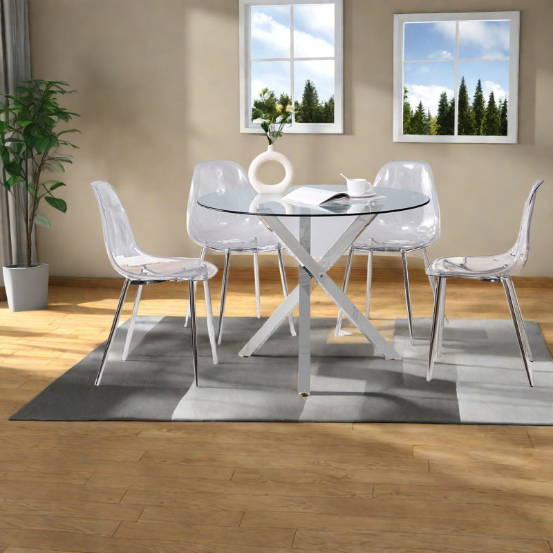 Ensembles de table de salle à manger modernes avec table en verre et chaises en métal pour la maison
