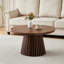 Table basse ronde en bois extensible, multifonctionnelle et peu encombrante, conception ovale tendance avec pieds à lattes, parfaite pour les salons modernes