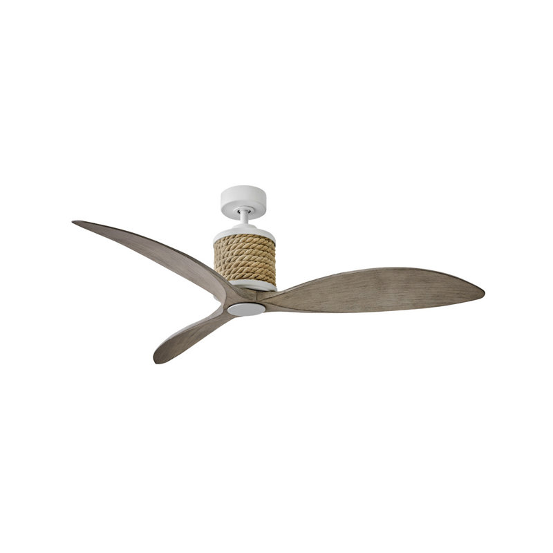 Marin 60" Indoor/Outdoor Integrated LED Nautical Rope-Wrapped Ceiling Fan with Remote, Matte White, Weathered Wood