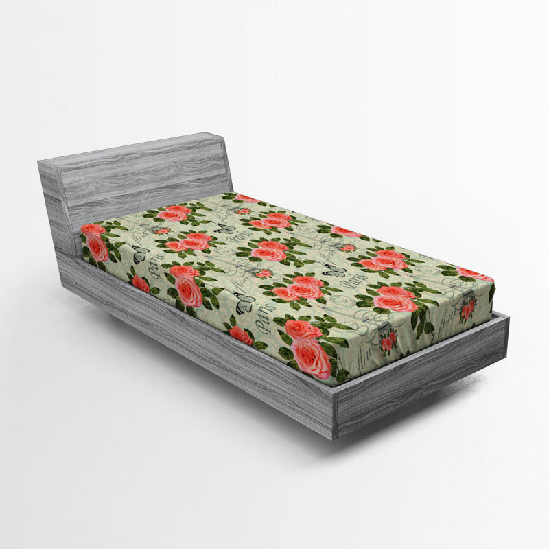 Microfiber Floral Fitted Sheet, Twin XL Fitted Sheet, Pink/Green Floral