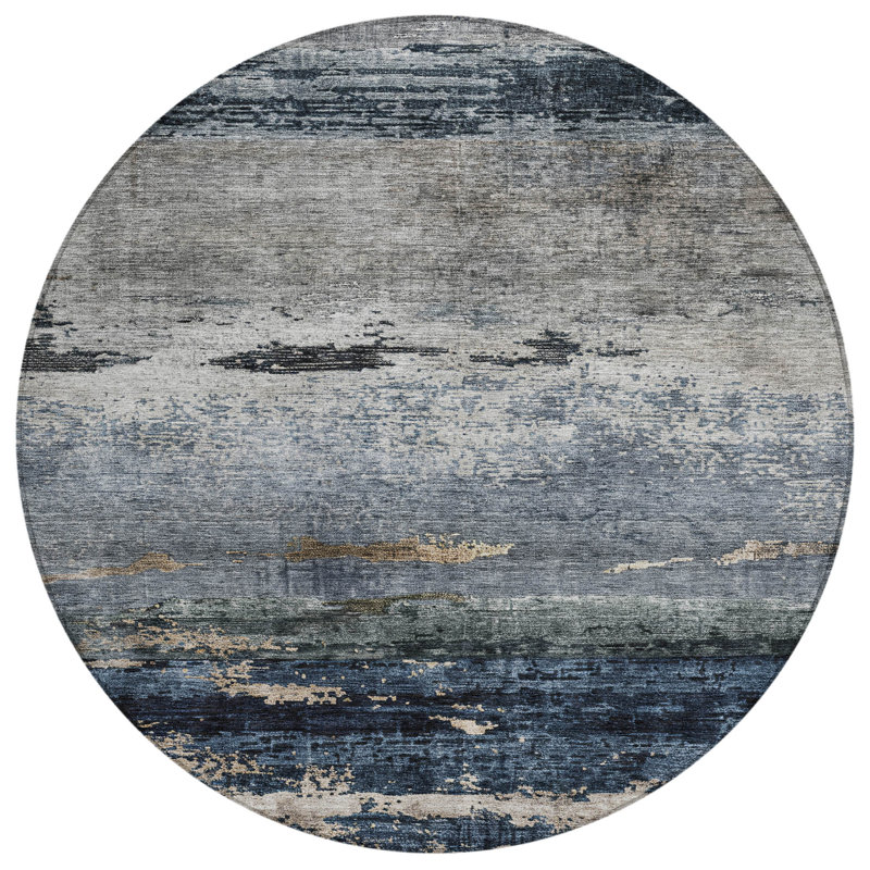 Shafira Blue Washable Indoor-Outdoor Rug - , 8' x 8'