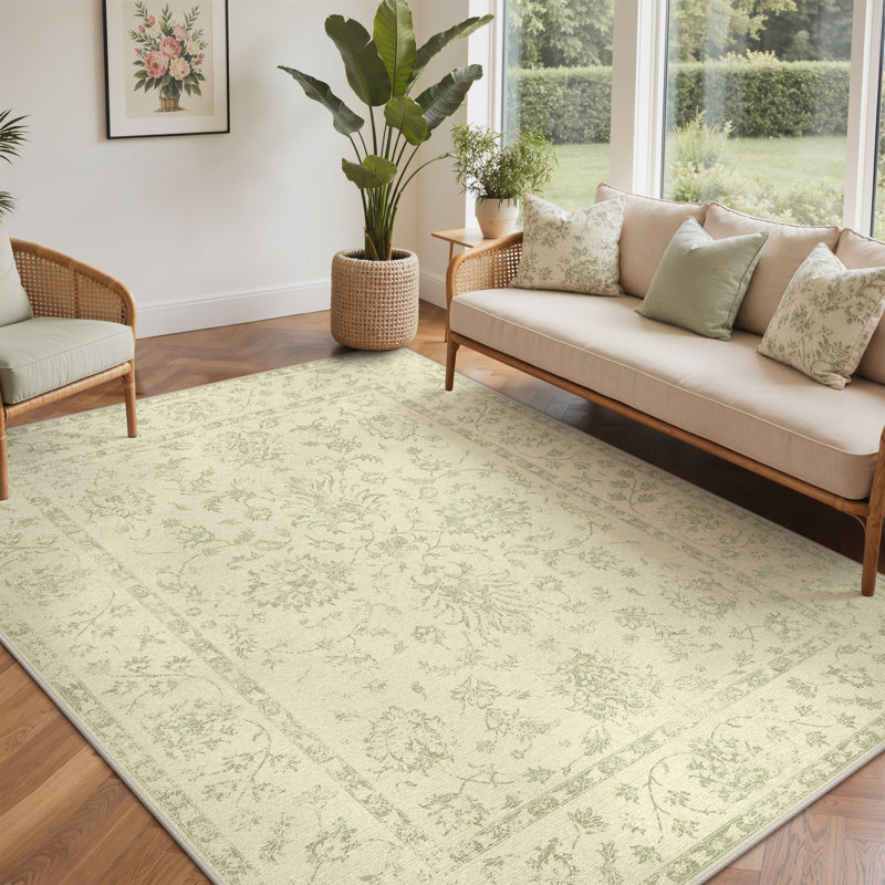 Botanical Modern Machine Washable Floral Indoor Oriental Performance Area Rug With Non-Slip Backing, Rectangle 6' x 9'