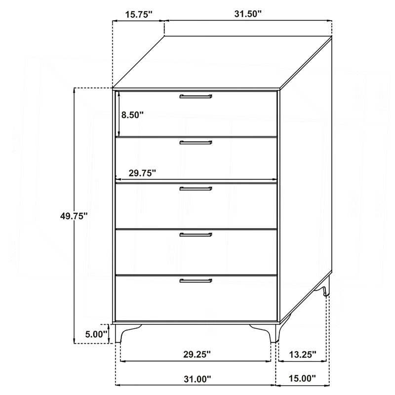Ensemble de chambre à coucher à panneaux 5 pièces Lexie