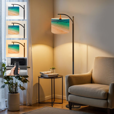  Arc Floor Lamp Bali aerial view beach blue transparent ocean white sand Tall Modern Standing Lamp LED Adjustable Linen Lampshade 3 Color Temperatures