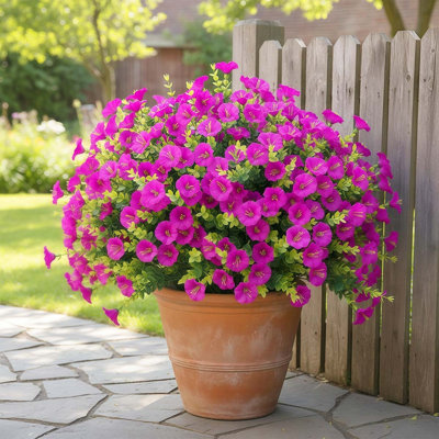 Artificial Flowers For Outdoors Fake Plants, 12 Bundles Faux Fuchsia Morning Glory UV Resistant Look Real Silk Flowers For Outside Planter Front Door Porch Patio Yard Fall Autumn Decoration