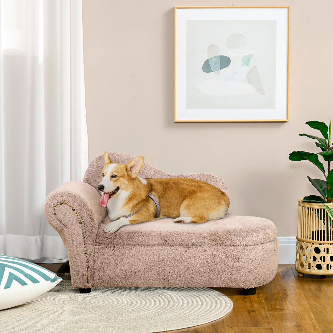 Hundesofa, Haustiersofa mit Stauraum, Hundebett in Samtoptik, Beige