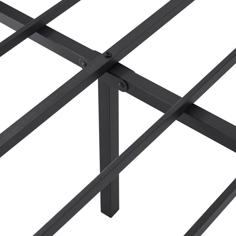 Structure de lit double Kempst avec tête et pied de lit en bois, lit plateforme industriel en métal avec support à lattes robuste, aucun sommier tapissier requis, noir