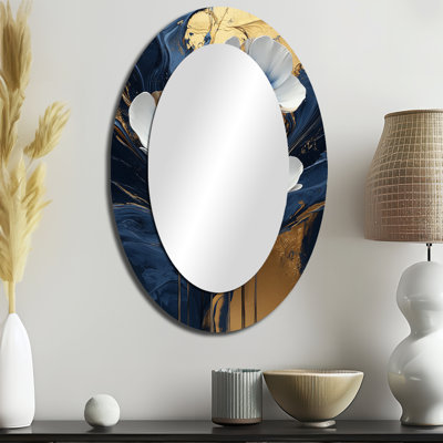 Golden Graceful Buttercups I - Miroir décoratif floral ovale sur métal