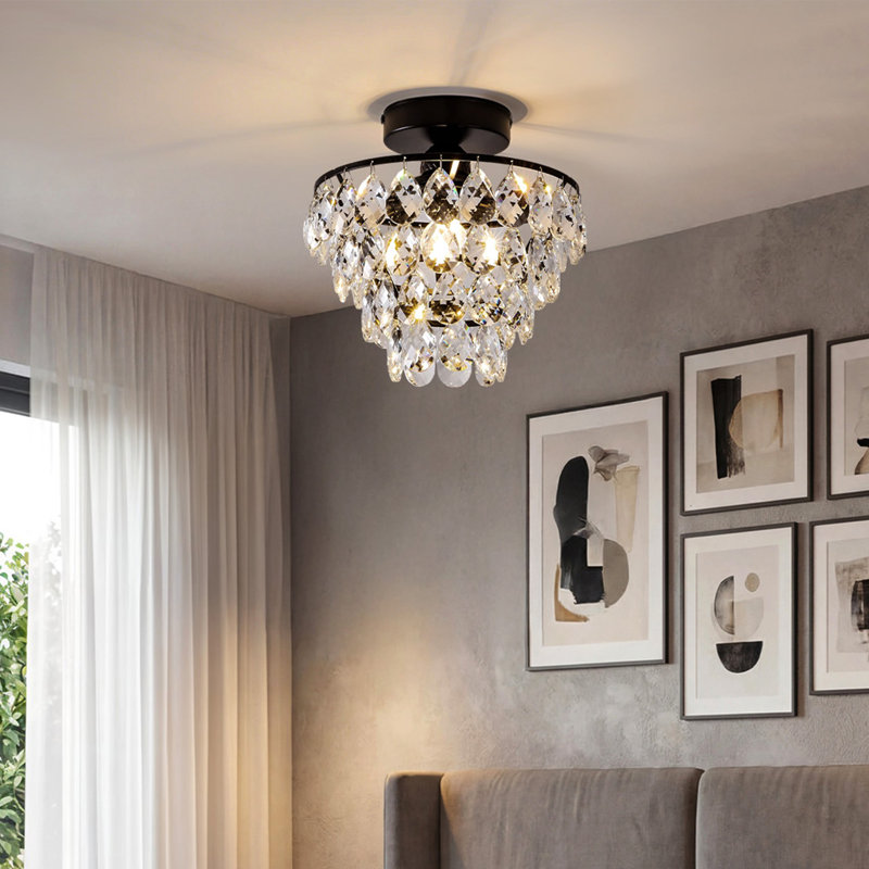 Crystal Semi Flush Mount, Matte Black