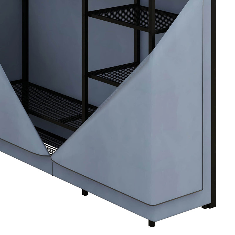 Loft Metal Bed With Desk,Shelves,Power Outlet,LED Light And Wardrobe, Black