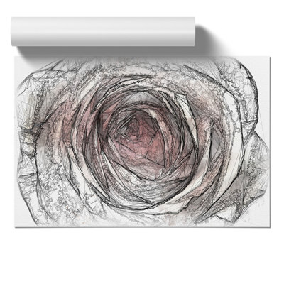 Pink Rose Flower Sketch - Frameless Print
