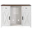 Meuble de 135 cm réfrigéré de style campagnard avec prise électrique, meuble-bar à café avec rangement, mini-réfrigérateur/cave à vin à 2 portes et 2 tiroirs, buffet avec portes coulissantes de style grange pour salon, cuisine blanche
