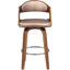 Tabouret de comptoir pivotant de style Mid-Century moderne, dossier en bois courbé avec siège en similicuir, brun-1157883970