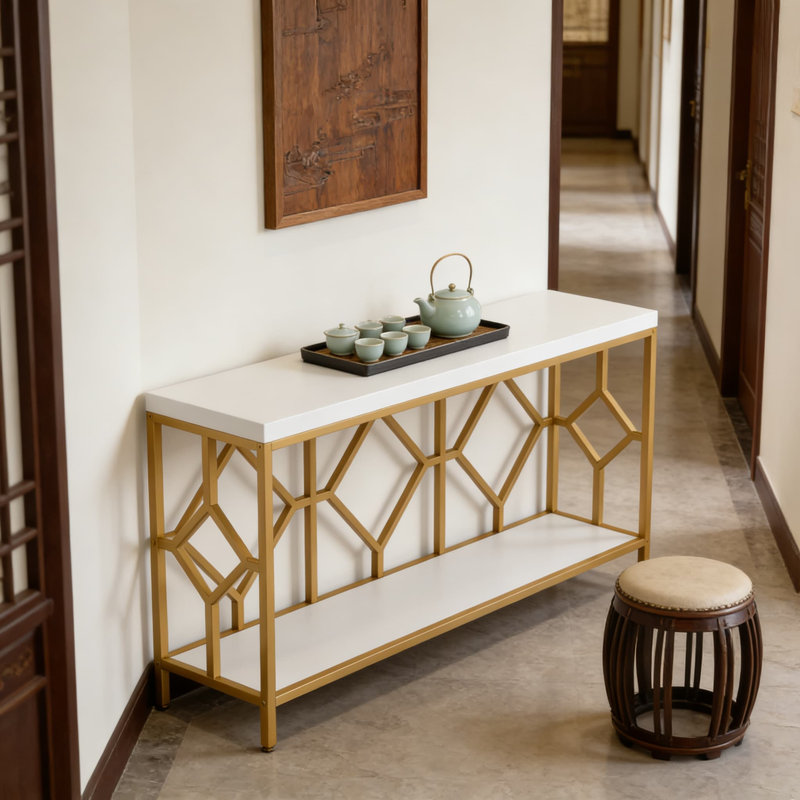 Console de canapé extra longue avec tablette de rangement ouverte, table de canapé étroite derrière le vestibule, le couloir ou le salon