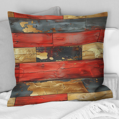Red Gold Wood Barn Pattern III - Country Throw Pillow