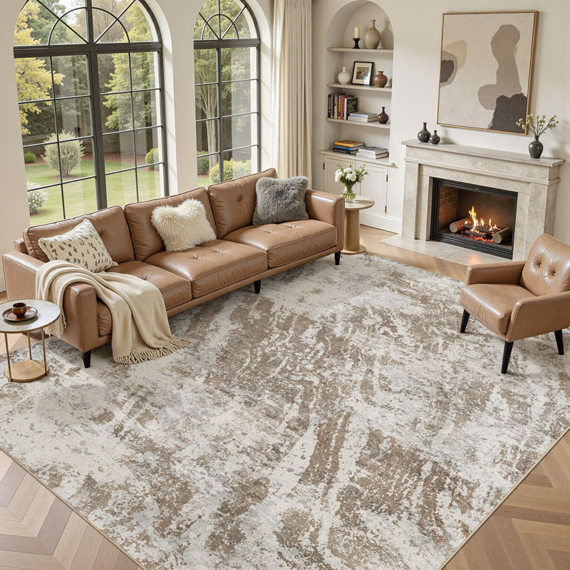 Abstract Modern Boho Area Rug Non-Shedding Low-Pile Carpet for Living Room, Bedroom, or Office, Rectangle 8' x 11'