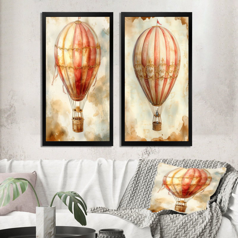 Ballon au-dessus des nuages ​​du matin I - Ensemble de 2 impressions sur toile représentant une montgolfière, 40" H x 40" W