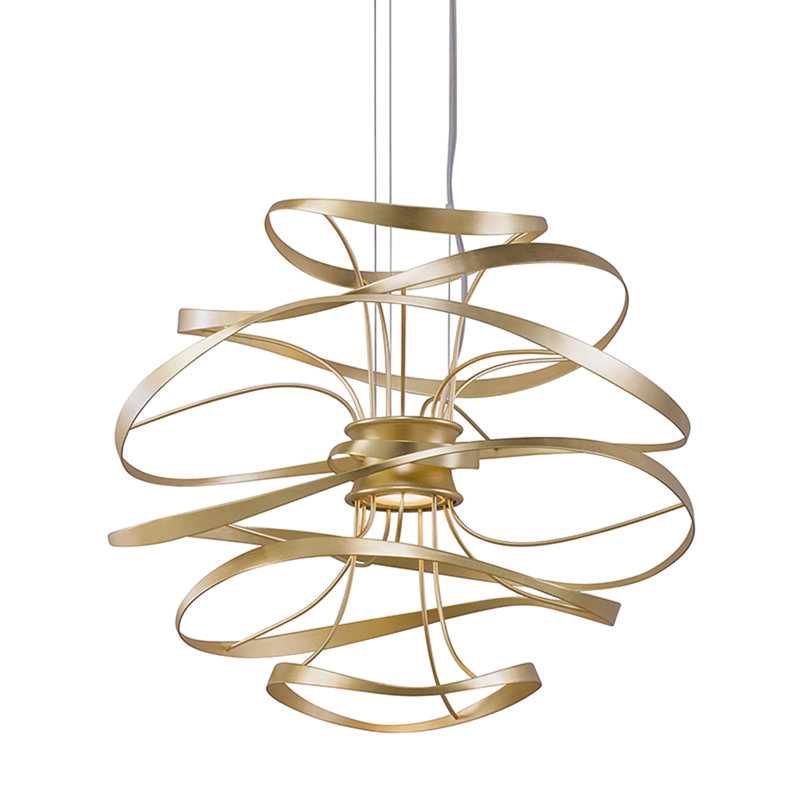 Calligraphy 2 Light Chandelier, 16.5" H x 18" W x 18" D, Gold Leaf with Polished Stainless Accents