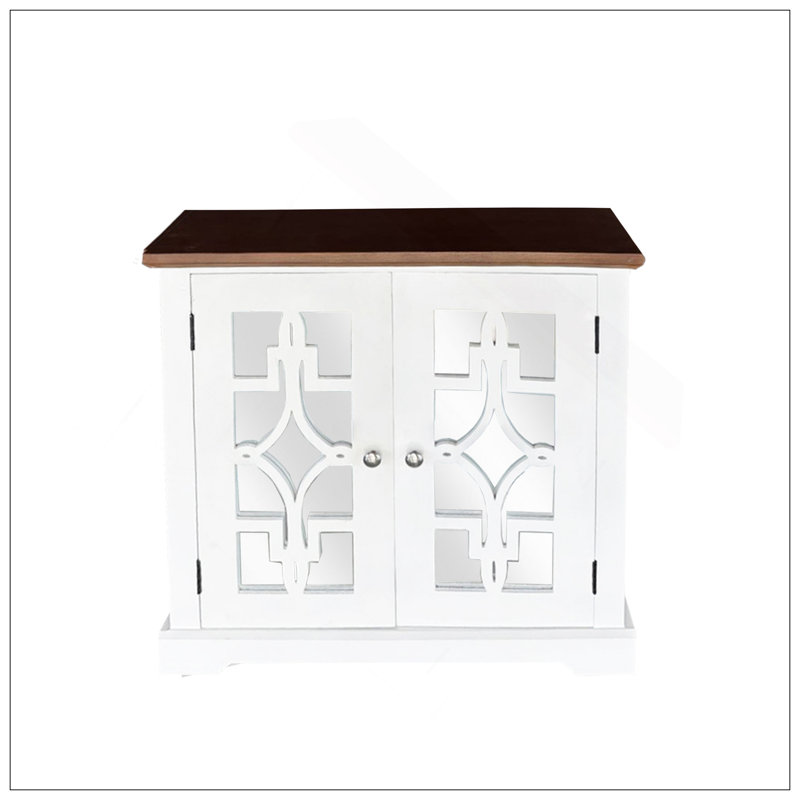 Armoire d'appoint en bois massif Logan avec porte miroir et tablette brun / blanc