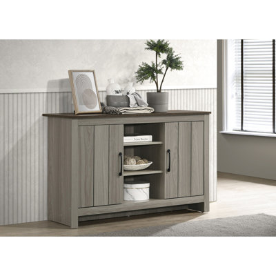 Console en chêne gris de 47 po - Buffet avec portes d'armoire et tablettes