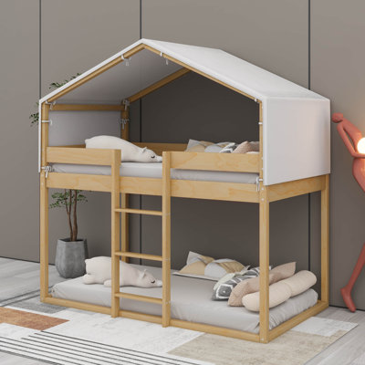 Twin Over Twin Wooden Bunk Bed With Kids Tent - Dream Playhouse Design