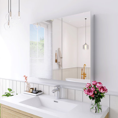 Recessed Or Wall Mount Frameless Medicine Cabinet Mirror With Adjustable Glass Shelves