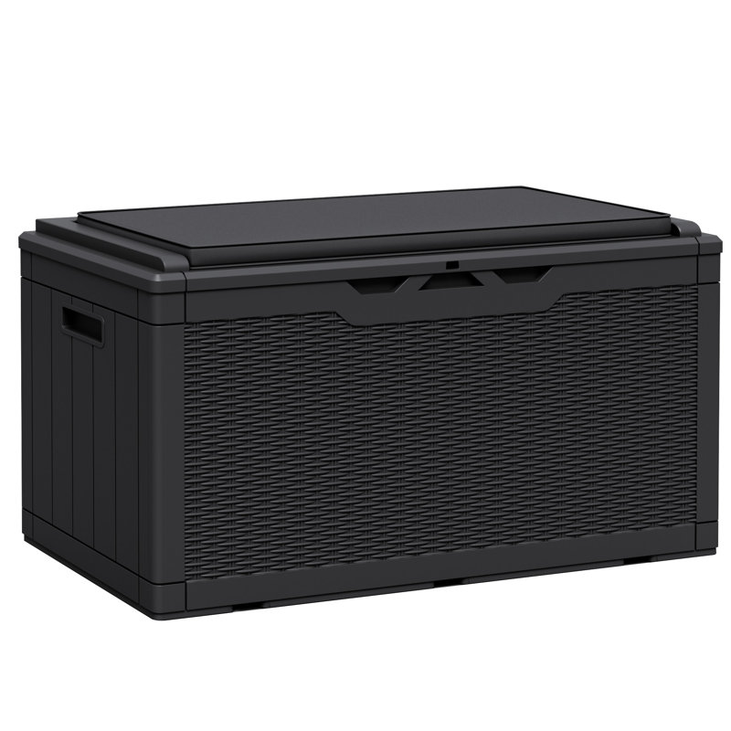 100 Gallons Water Resistant Resin Lockable Deck Box with Cushion, Black