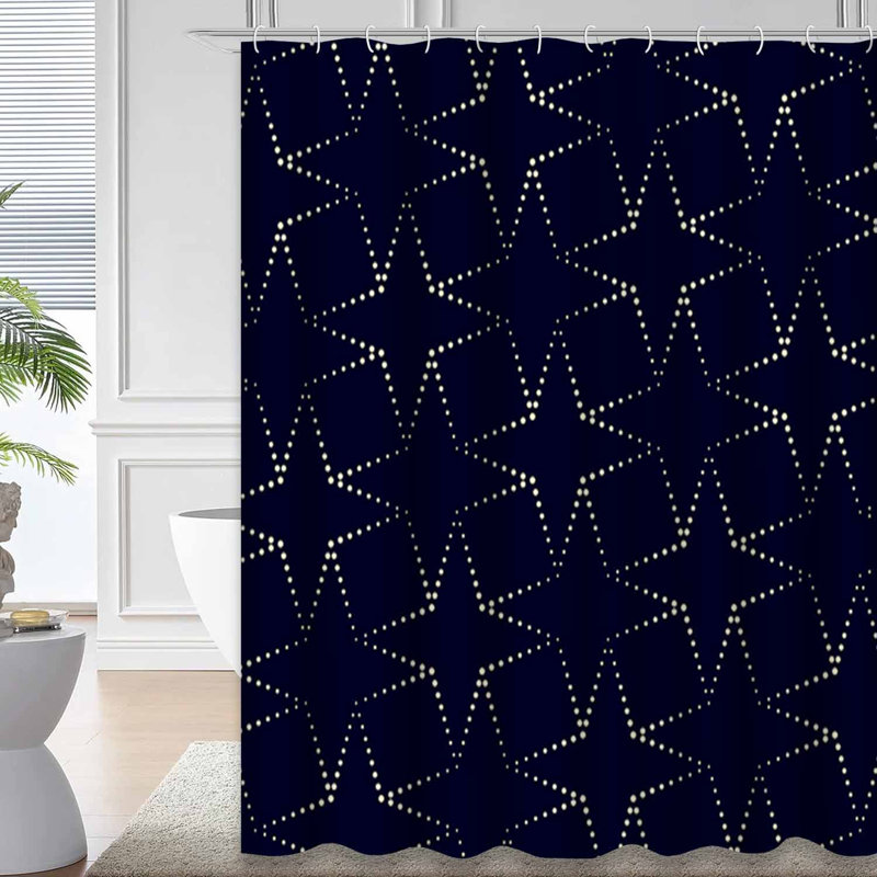 Rideau de douche géométrique à treillis indigo arabesque indigo avec 12 crochets, L 72 po x l 78 po