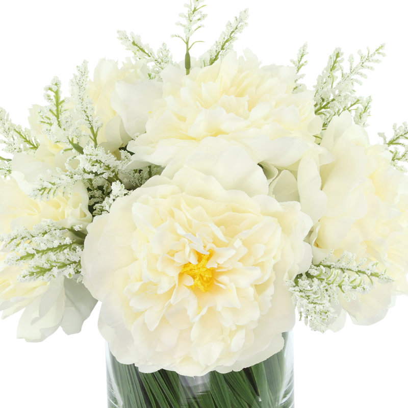Ferdinand Peony Floral Arrangements in Vase, White/Green