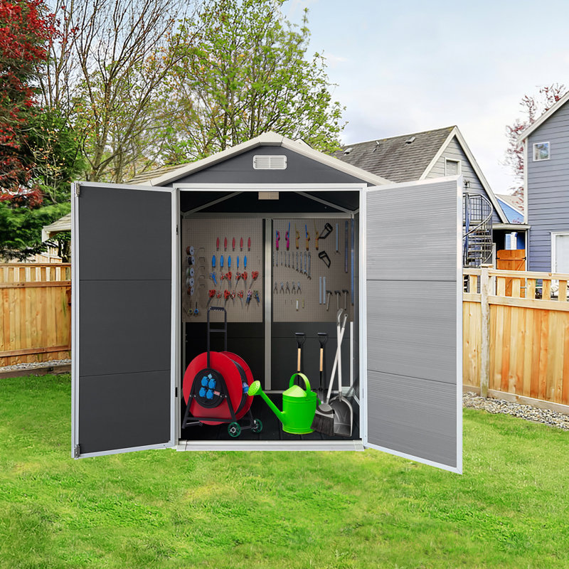 6 FT x 4 FT Rectangular Resin Plastic Storage Shed with Window & Floor, Gray