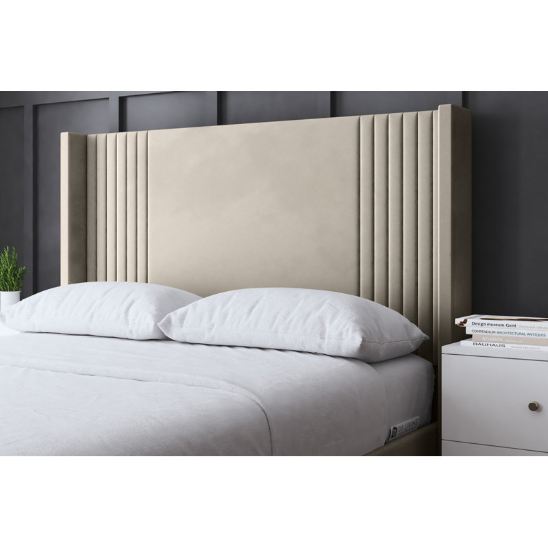 Elara Winged Panel Bed with Headboard, Small Double (4'), Beige