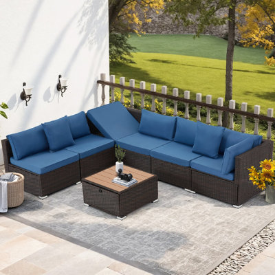 Ensemble de patio extérieur 7 pièces avec table basse WPC