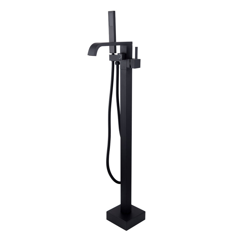 Topcraft Single Handle Floor Mounted Freestanding Tub Faucet with Handheld Shower, Matte Black