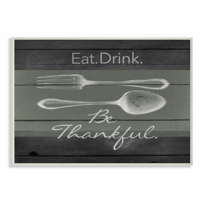 Eat Drink Be Thankful Silverware Kitchen Wood Word Design