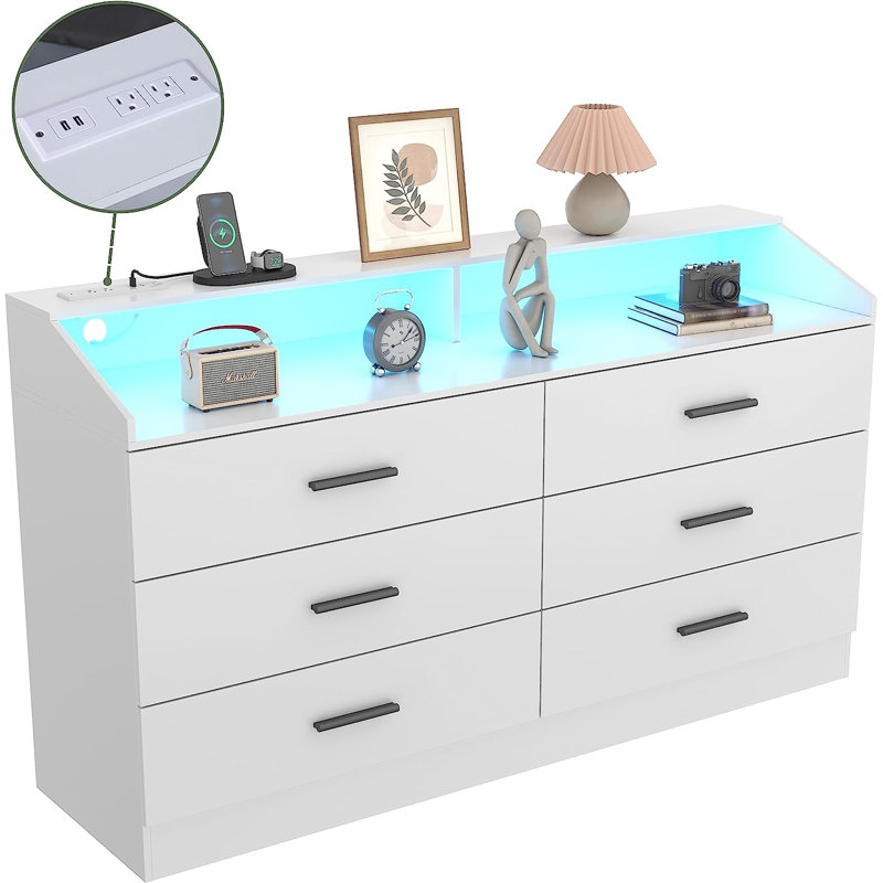 YESHOMY 6-Drawer Dresser With Power Outlet – Modern Chest With USB & Type-C Charging