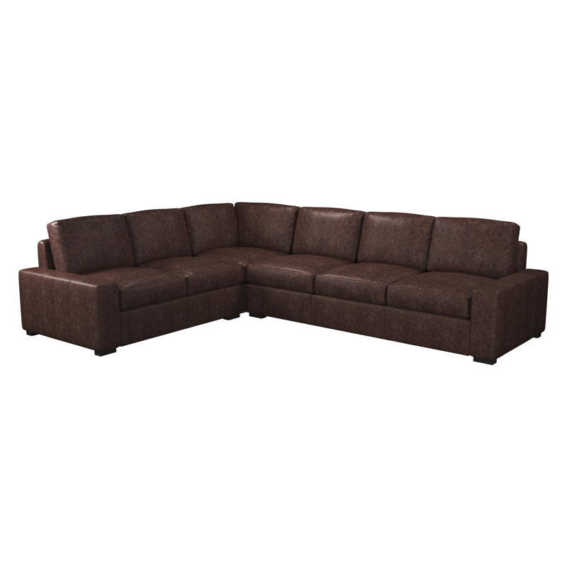 Canapé modulaire en cuir véritable Alburga, Orienté vers le côté droit, Cuir véritable brun
