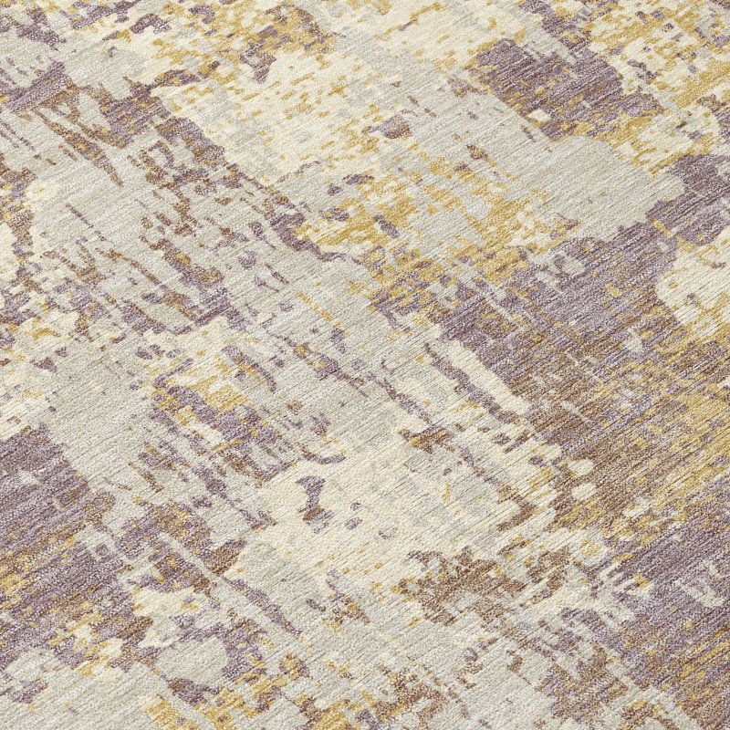 Lavender and Beige Abstract Washable Synthetic Rug