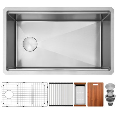33"L X 18"W Workstation Undermount 16 Gauge Stainless Steel Kitchen Sink Single Bowl