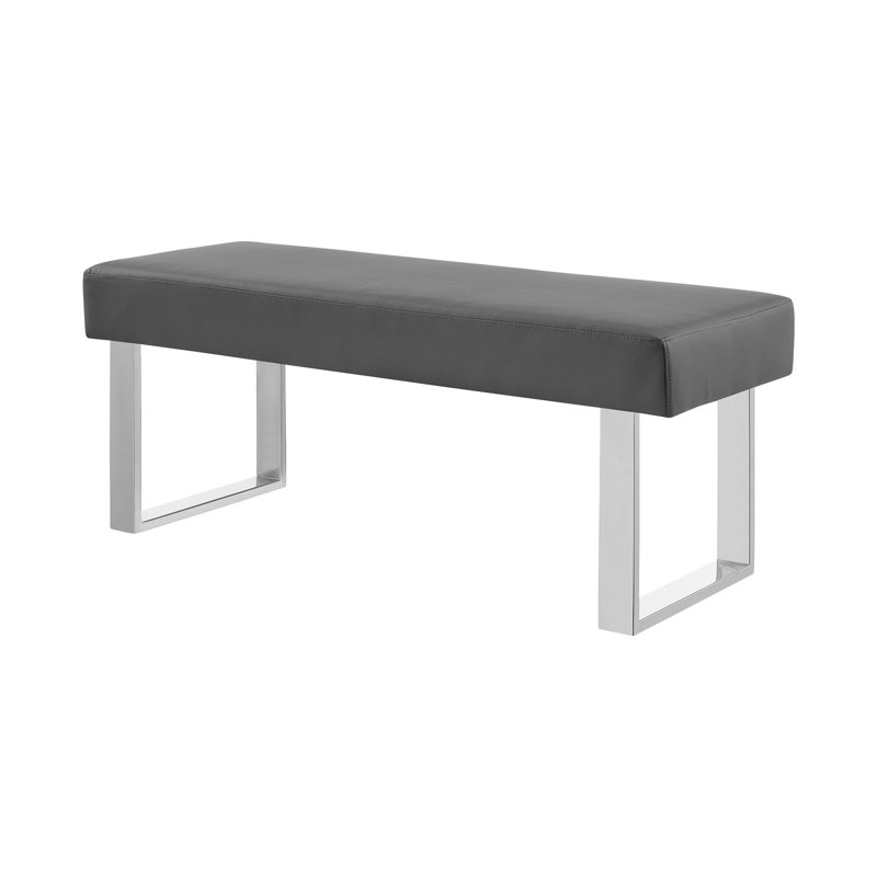 Banc en simili cuir Darcie, gris, H 19 po x l 48 po x P 18 po