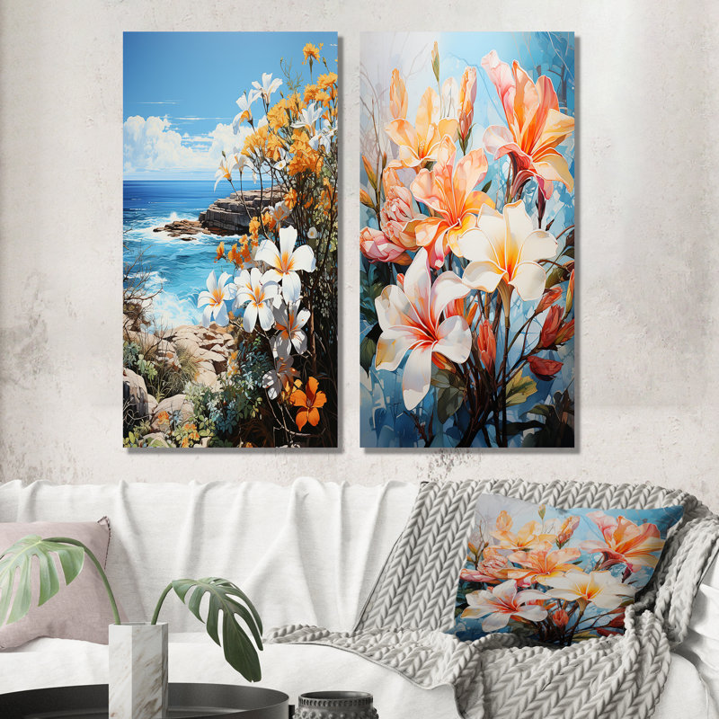 «Plumeria Flower Paradise», 2 pièces, Toile tendue, H 24 po x l 20 po